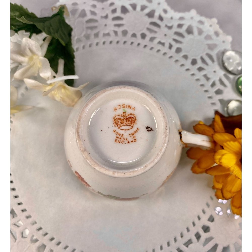 Rosina England tea cup saucer, floral teacup gold trim, rare finding. - Picture 10 of 17